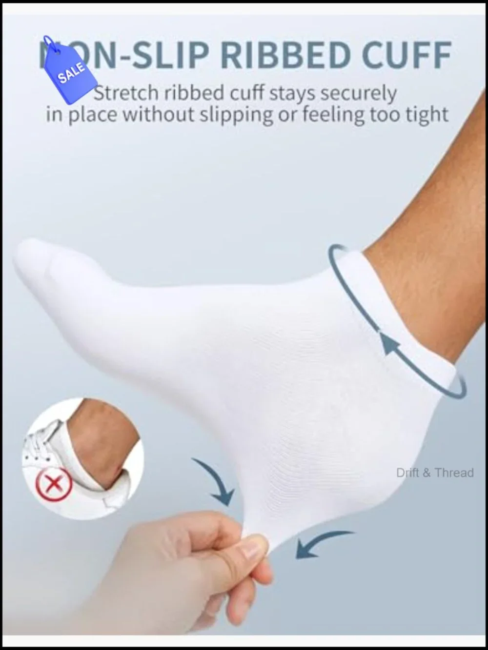 Cotton Ankle Socks 5-Pack Non Slip Low Cut Men Women Athletic